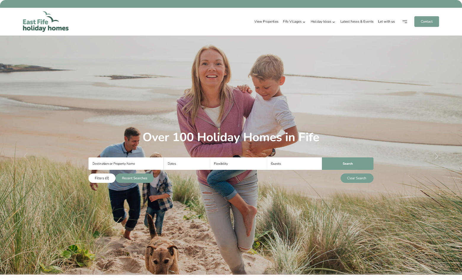 The new design for the East Fife Holiday Lettings homepage