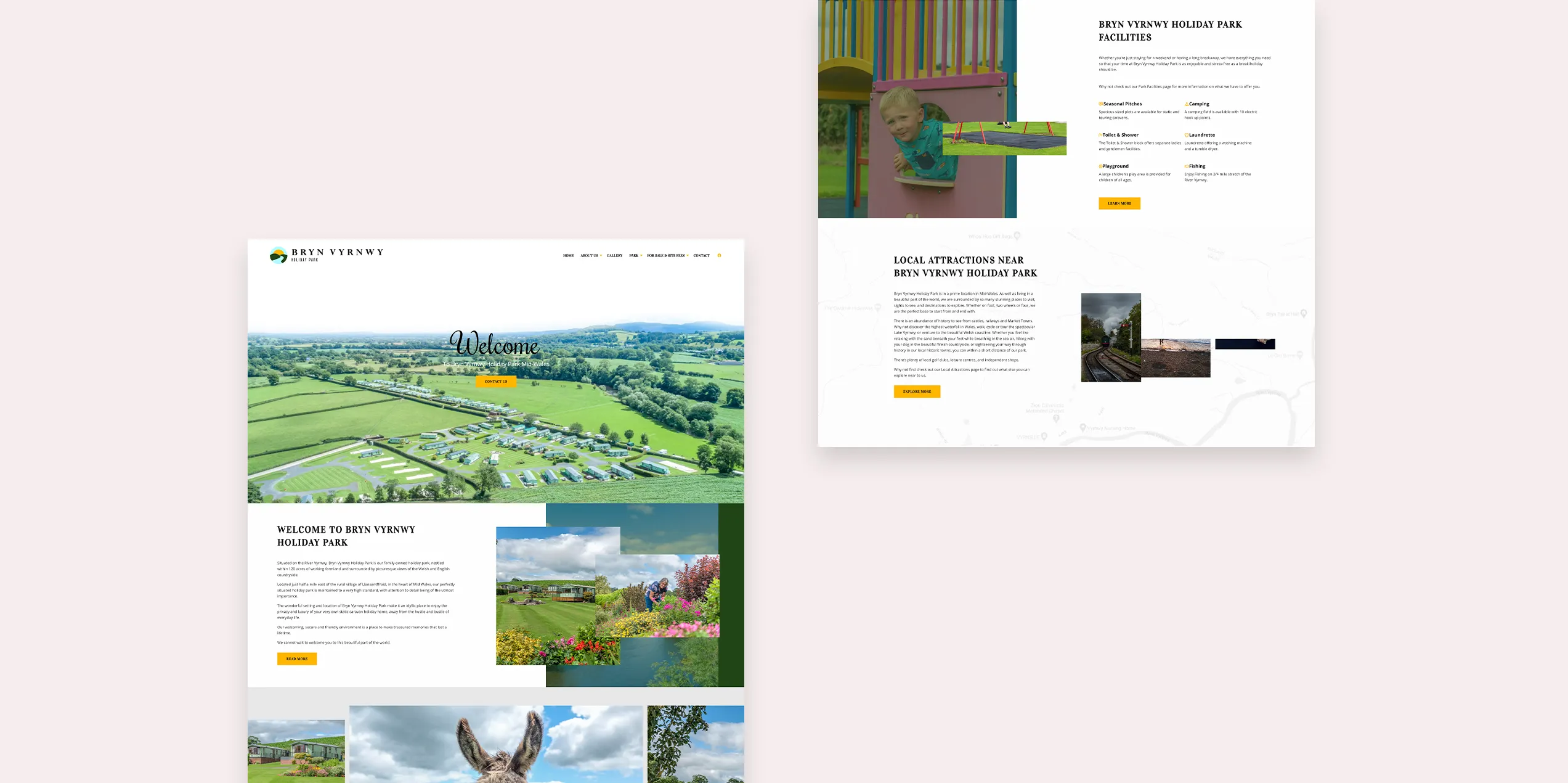 A snapshot of the Bryn Vyrnwy Caravan Park website homepage on a neutral background