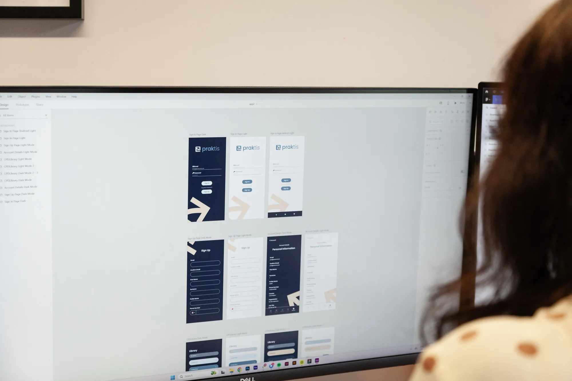 A screen showing a mobile app prototype on a computer screen