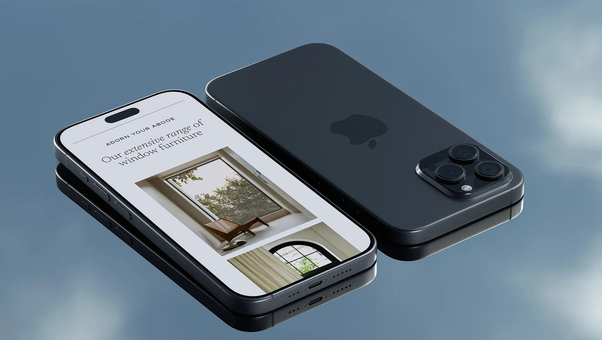Two iPhone son a reflective surface showing a section of the Touch Ironmongery website