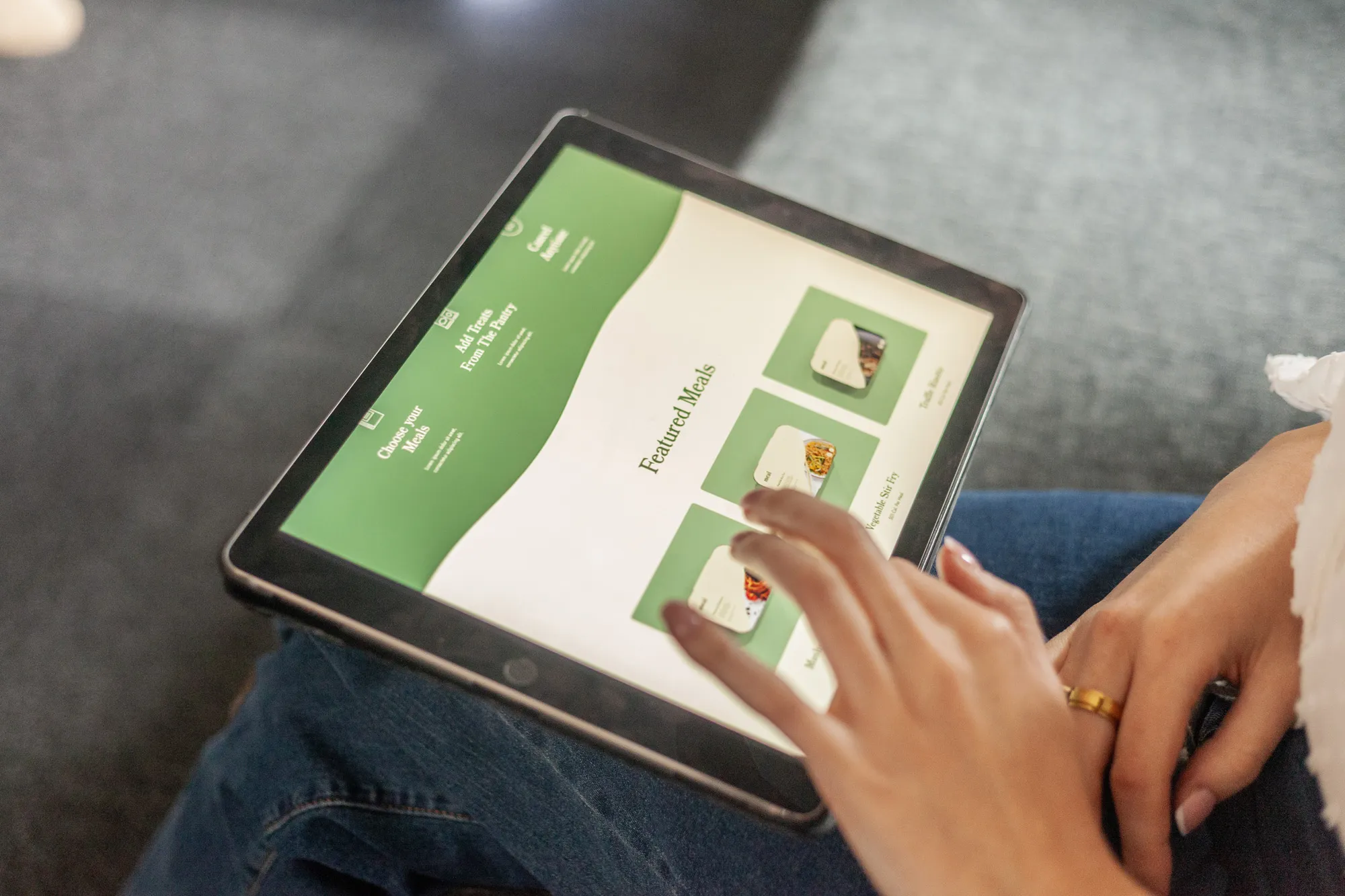 An iPad showing a website for meal delivery kits