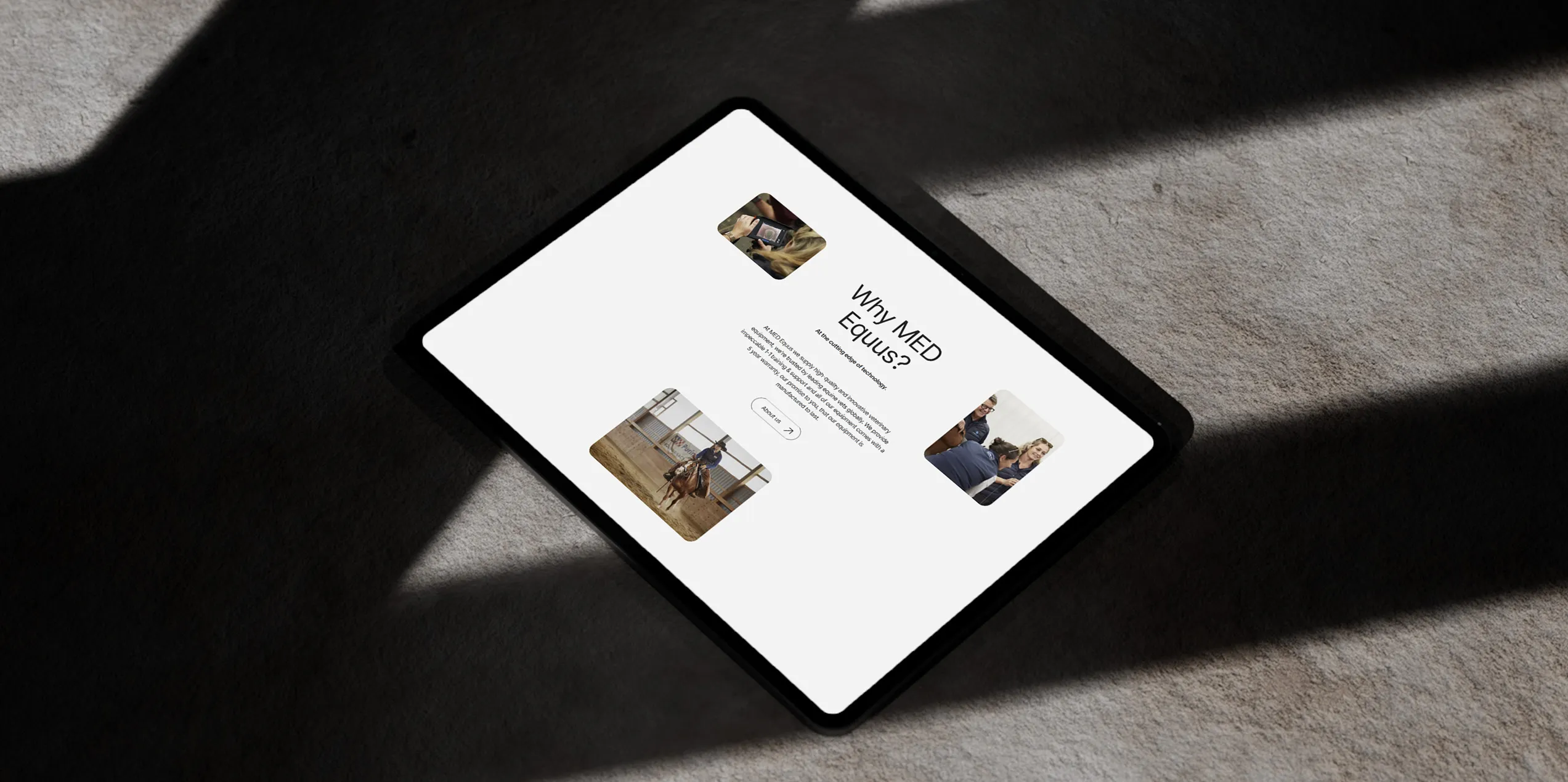 Tablet displaying a webpage titled 